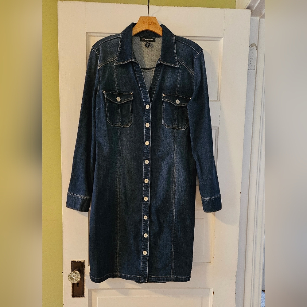 INC snap front stretch denim dress size 16